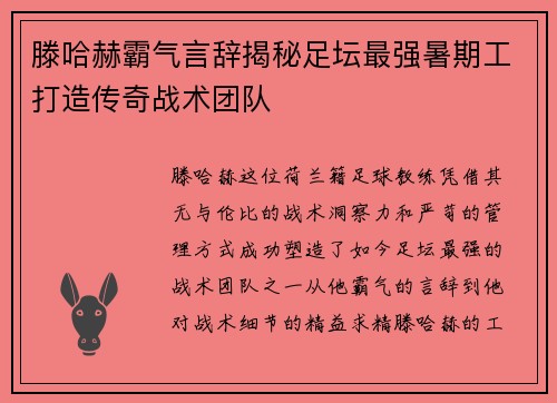 滕哈赫霸气言辞揭秘足坛最强暑期工打造传奇战术团队